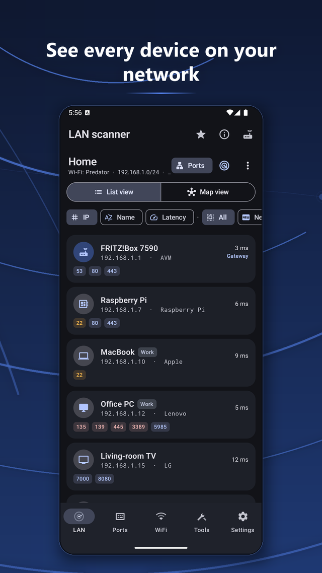 Analizzatore Wi-Fi — canali, segnale e sicurezza
