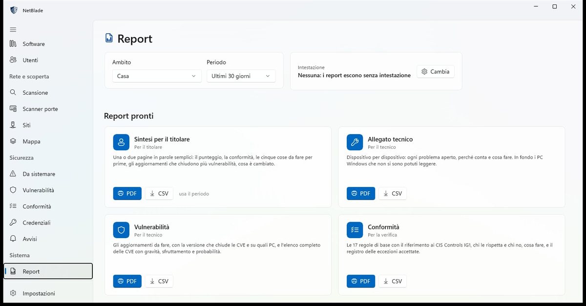 Report pronti da consegnare, in PDF e CSV