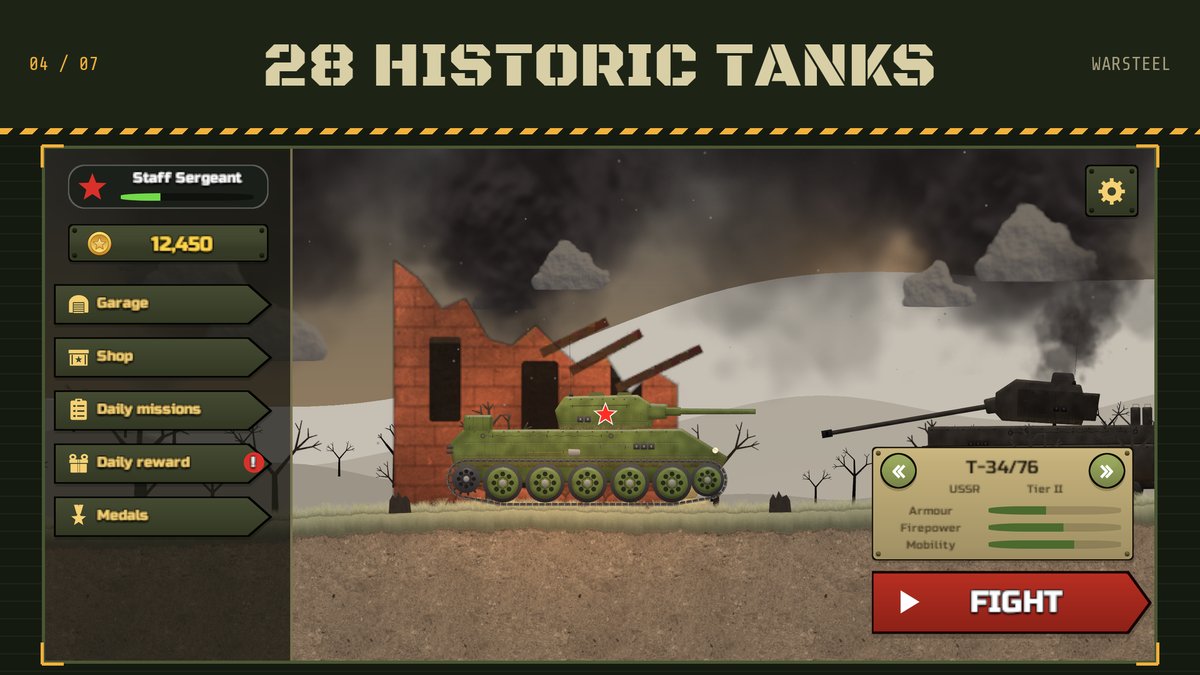 The new headquarters, with your chosen tank in the foreground